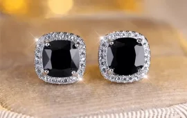 Cushion Cluster Stud Zircon Earrings Black